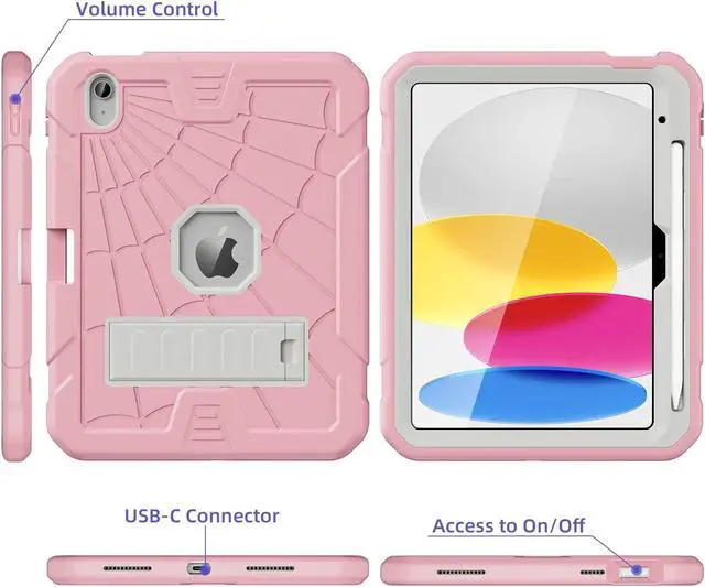 Alt view image 7 of 7 - iPad Case 10th Generation for Kids, iPad 10.9 inch Case with Stand, Heavy Duty Rugged Protective iPad 10th 2022 Case Cover A2757, A2777 with Pencil Holder for Students