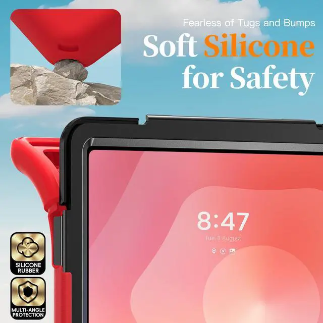 Alt view image 3 of 7 - Shockproof Kids Case w/Pen Slot,360°Hand Strap&Stand for Tab S11 Ultra 14.6"Red
