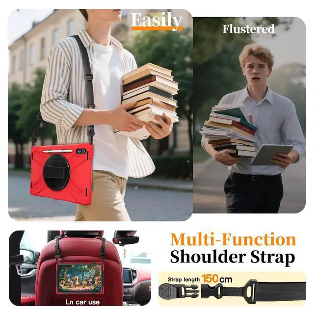 Alt view image 6 of 7 - Shockproof Kids Case w/Pen Slot,360°Hand Strap&Stand for Tab S11 Ultra 14.6"Red
