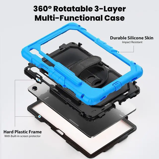 Alt view image 3 of 7 - Shockproof Case with 360° Stand & Straps for Tab S11 11", (SM-X730/SM-X736B)Light Blue