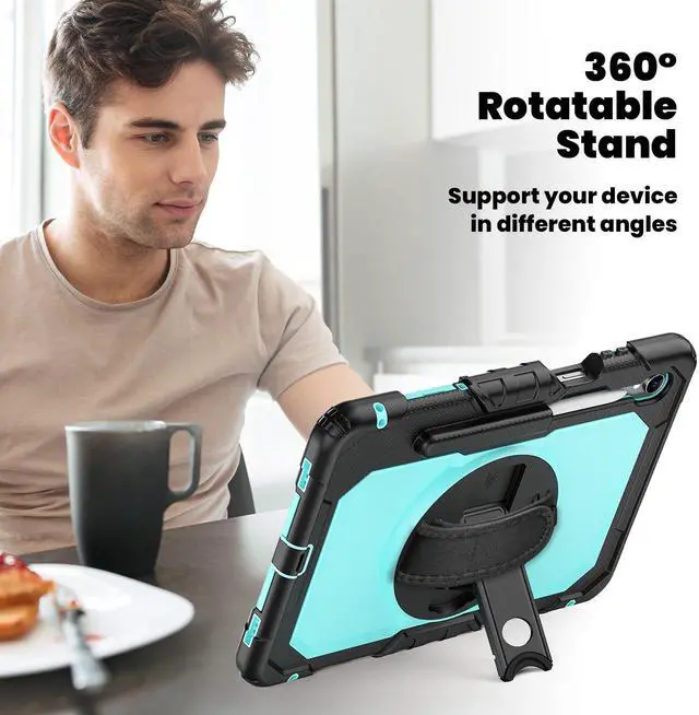 Alt view image 5 of 7 - Shockproof Case with 360° Stand & Straps for Tab S11 11", (SM-X730/SM-X736B)Light bluePC