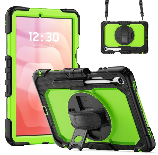 Main image of 360° Rotatable Shockproof Protective Case with Hand Strap & Shoulder Strap for Samsung Galaxy Tab S11 11" (SM-X730/SM-X736B)GreenPC