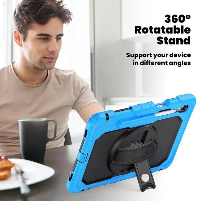 Alt view image 5 of 7 - Shockproof Case with 360° Stand & Straps for Tab S11 11", (SM-X730/SM-X736B)Light Blue