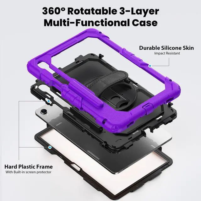 Alt view image 3 of 7 - Shockproof Case with 360° Stand & Straps for Tab S11 11", (SM-X730/SM-X736B)Purple