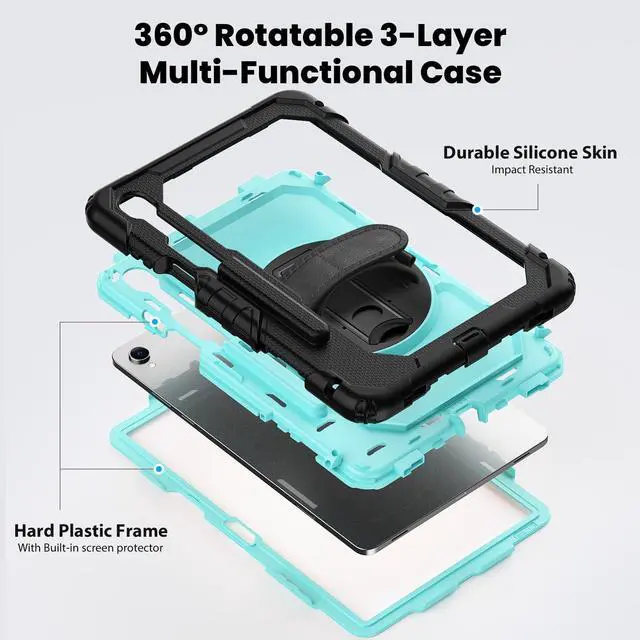 Alt view image 3 of 7 - Shockproof Case with 360° Stand & Straps for Tab S11 11", (SM-X730/SM-X736B)Light bluePC