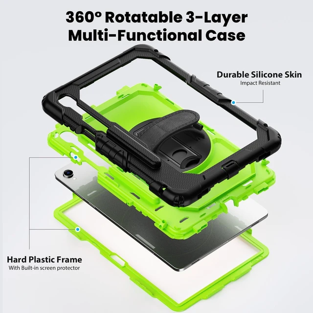 Alt view image 3 of 7 - 360° Rotatable Shockproof Protective Case with Hand Strap & Shoulder Strap for Samsung Galaxy Tab S11 11" (SM-X730/SM-X736B)GreenPC