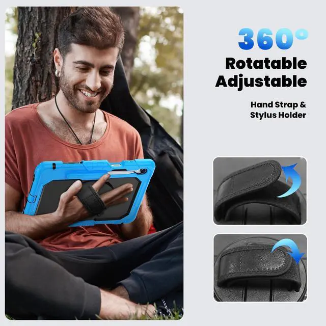 Alt view image 7 of 7 - Shockproof Case with 360° Stand & Straps for Tab S11 11", (SM-X730/SM-X736B)Light Blue
