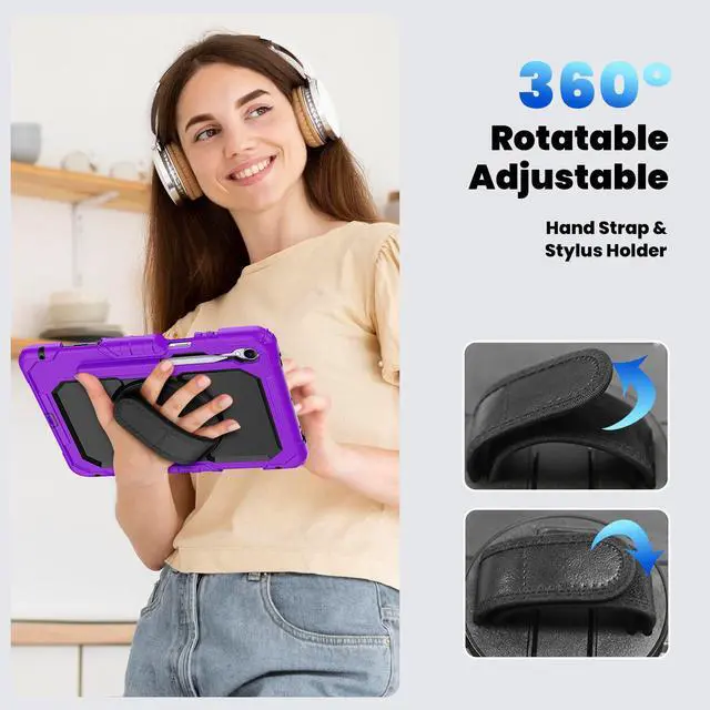 Alt view image 7 of 7 - Shockproof Case with 360° Stand & Straps for Tab S11 11", (SM-X730/SM-X736B)Purple