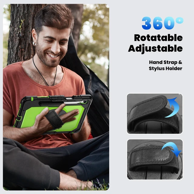 Alt view image 7 of 7 - 360° Rotatable Shockproof Protective Case with Hand Strap & Shoulder Strap for Samsung Galaxy Tab S11 11" (SM-X730/SM-X736B)GreenPC