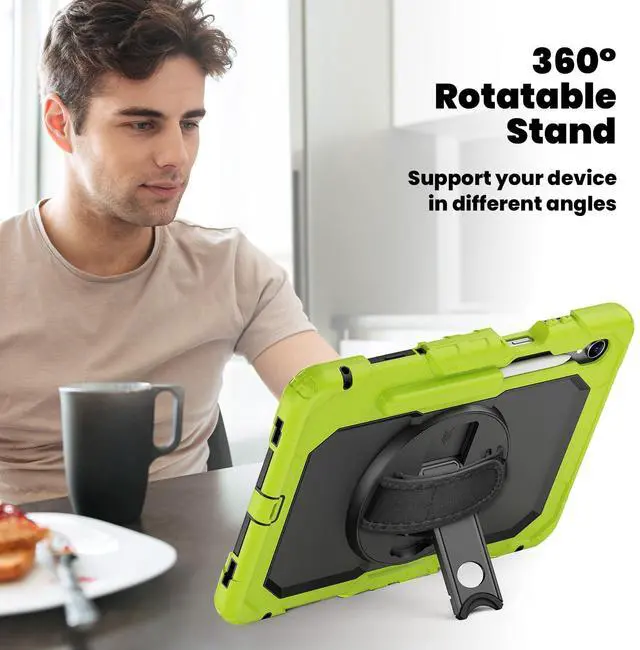 Alt view image 5 of 7 - 360° Rotatable Shockproof Protective Case with Hand Strap & Shoulder Strap for Samsung Galaxy Tab S11 11" (SM-X730/SM-X736B)Green