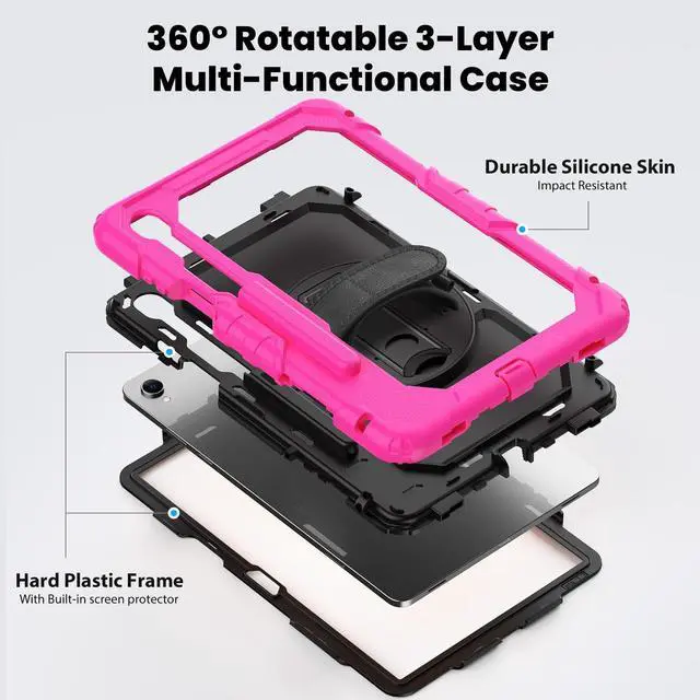 Alt view image 3 of 7 - Shockproof Case with 360° Stand & Straps for Tab S11 11", (SM-X730/SM-X736B)Rose
