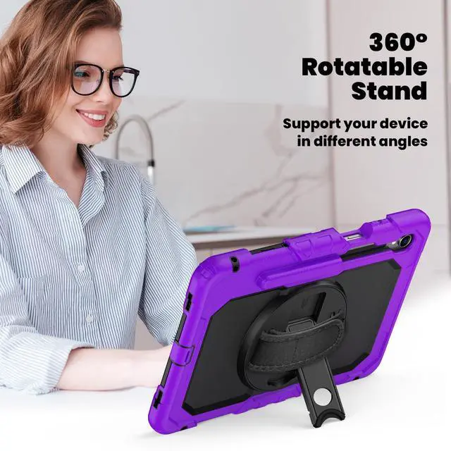Alt view image 5 of 7 - Shockproof Case with 360° Stand & Straps for Tab S11 11", (SM-X730/SM-X736B)Purple