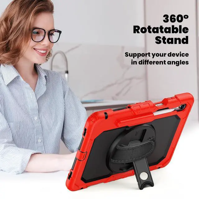 Alt view image 5 of 7 - Shockproof Case with 360° Stand & Straps for Tab S11 11", (SM-X730/SM-X736B)Red