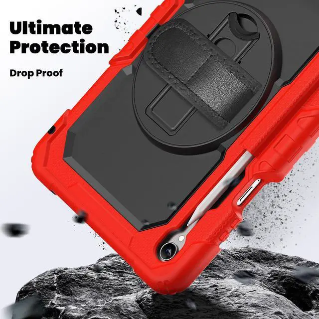 Alt view image 4 of 7 - Shockproof Case with 360° Stand & Straps for Tab S11 11", (SM-X730/SM-X736B)Red