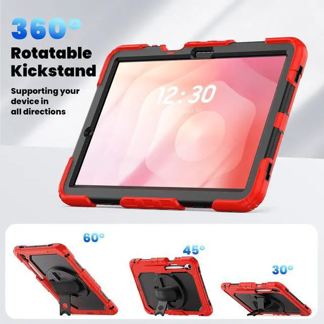 Alt view image 6 of 7 - Shockproof Case with 360° Stand & Straps for Tab S11 11", (SM-X730/SM-X736B)Red