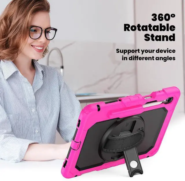 Alt view image 5 of 7 - Shockproof Case with 360° Stand & Straps for Tab S11 11", (SM-X730/SM-X736B)Rose