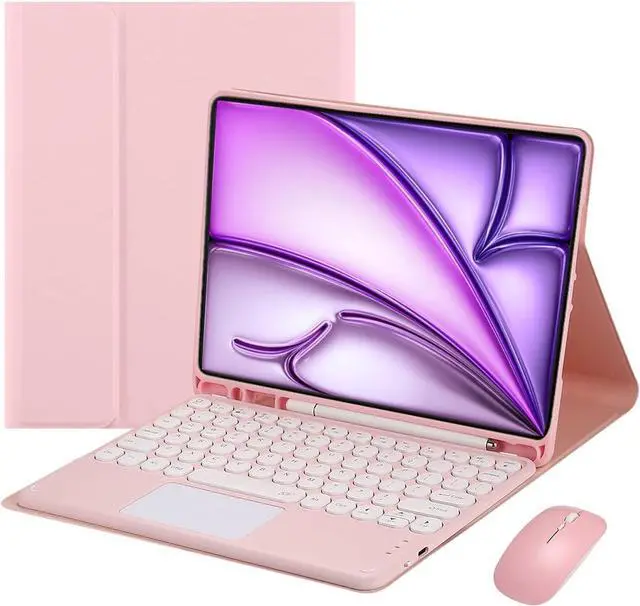 Main image of Magnetic Detachable Touch Keyboard Case with Mouse for iPad Air 13"(M3 2025/M2 2024) & iPad Pro 12.9", Pink