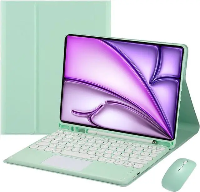 Main image of Magnetic Detachable Touch Keyboard Case with Mouse for iPad Air 13"(M3 2025/M2 2024) & iPad Pro 12.9", Green