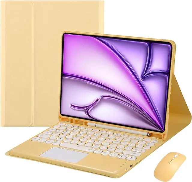 Main image of Magnetic Detachable Touch Keyboard Case with Mouse for iPad Air 13"(M3 2025/M2 2024) & iPad Pro 12.9", Yellow