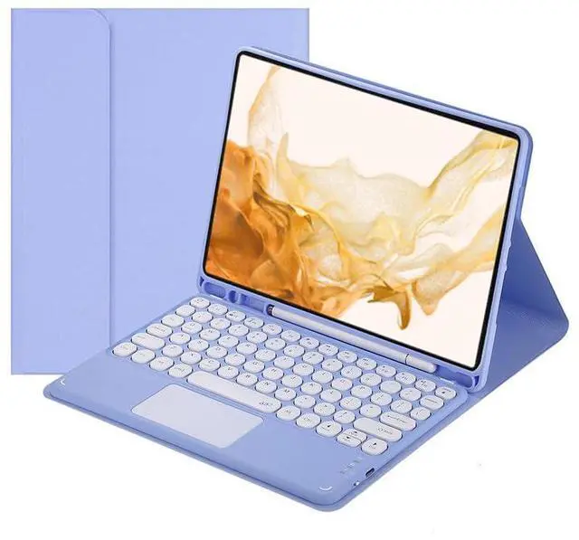 Main image of Touch Keyboard Case for Samsung Galaxy Tab S8 Plus 2022/S7 FE 2021/S7 Plus 2020 12.4 Inch, with Pencil Holder - Magnetically Detachable Touch Bluetooth Keyboard (Purple)