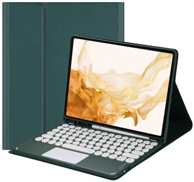 Main image of Touch Keyboard Case for Samsung Galaxy Tab S8 Plus 2022/S7 FE 2021/S7 Plus 2020 12.4 Inch, with Pencil Holder - Magnetically Detachable Touch Bluetooth Keyboard (Dark Green)