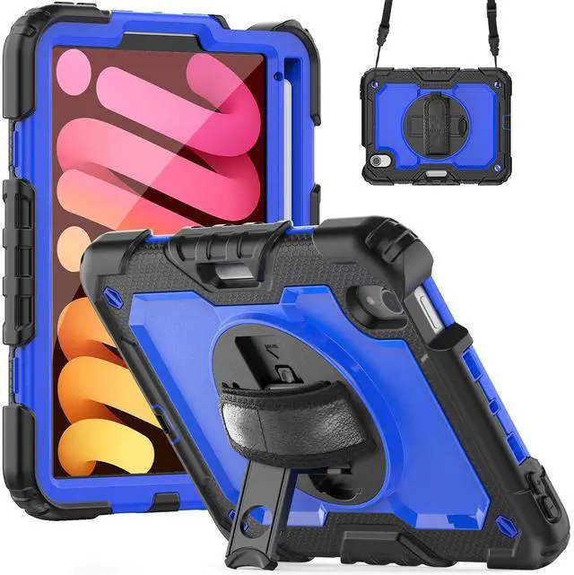 Main image of Heavy Duty Shockproof Case with Screen Protector, 360° Rotatable Stand & Hand/Shoulder Strap for iPad Mini7(A17 Pro 2024)/Mini6 8.3", (BluePC)