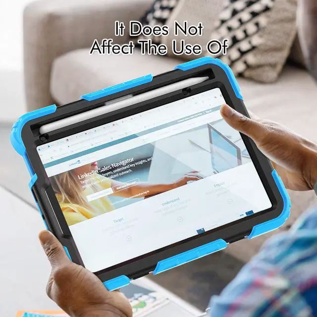 Alt view image 5 of 7 - Heavy Duty Shockproof Case with Screen Protector, 360° Rotatable Stand & Hand/Shoulder Strap for iPad Mini7(A17 Pro 2024)/Mini6 8.3", (Light Blue)