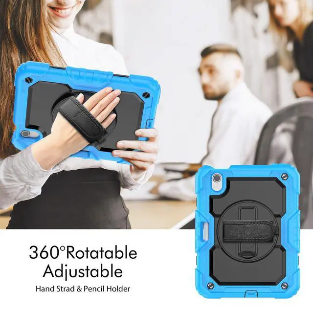 Alt view image 7 of 7 - Heavy Duty Shockproof Case with Screen Protector, 360° Rotatable Stand & Hand/Shoulder Strap for iPad Mini7(A17 Pro 2024)/Mini6 8.3", (Light Blue)