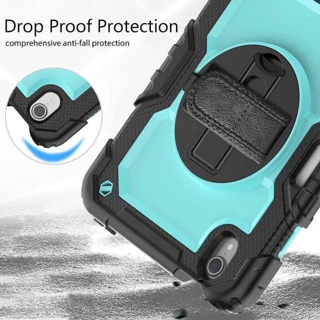 Alt view image 4 of 7 - Heavy Duty Shockproof Case with Screen Protector, 360° Rotatable Stand & Hand/Shoulder Strap for iPad Mini7(A17 Pro 2024)/Mini6 8.3", (Light bluePC)