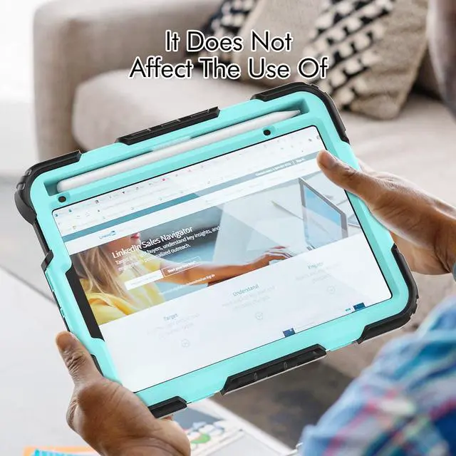 Alt view image 5 of 7 - Heavy Duty Shockproof Case with Screen Protector, 360° Rotatable Stand & Hand/Shoulder Strap for iPad Mini7(A17 Pro 2024)/Mini6 8.3", (Light bluePC)