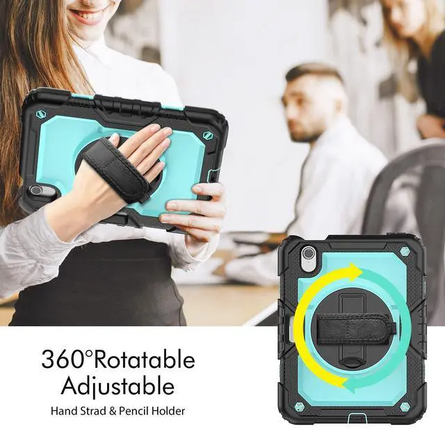 Alt view image 7 of 7 - Heavy Duty Shockproof Case with Screen Protector, 360° Rotatable Stand & Hand/Shoulder Strap for iPad Mini7(A17 Pro 2024)/Mini6 8.3", (Light bluePC)
