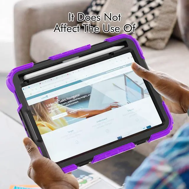 Alt view image 4 of 6 - Heavy Duty Shockproof Case with Screen Protector, 360° Rotatable Stand & Hand/Shoulder Strap for iPad Mini7(A17 Pro 2024)/Mini6 8.3", (Purple)