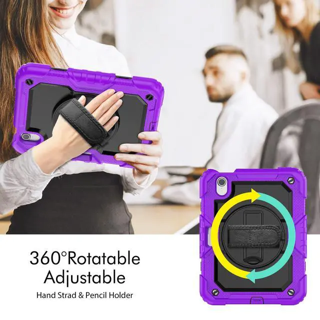 Alt view image 6 of 6 - Heavy Duty Shockproof Case with Screen Protector, 360° Rotatable Stand & Hand/Shoulder Strap for iPad Mini7(A17 Pro 2024)/Mini6 8.3", (Purple)