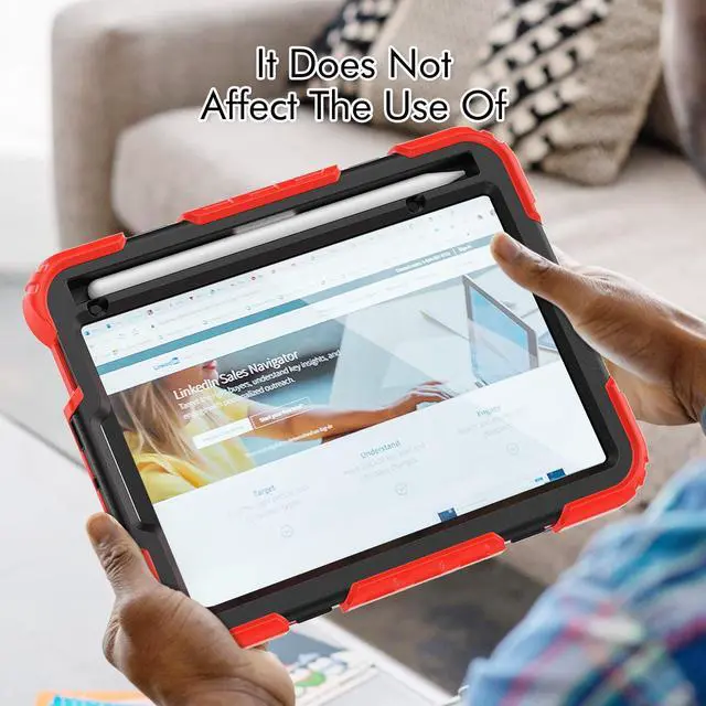 Alt view image 5 of 7 - Heavy Duty Shockproof Case with Screen Protector, 360° Rotatable Stand & Hand/Shoulder Strap for iPad Mini7(A17 Pro 2024)/Mini6 8.3", (Red)