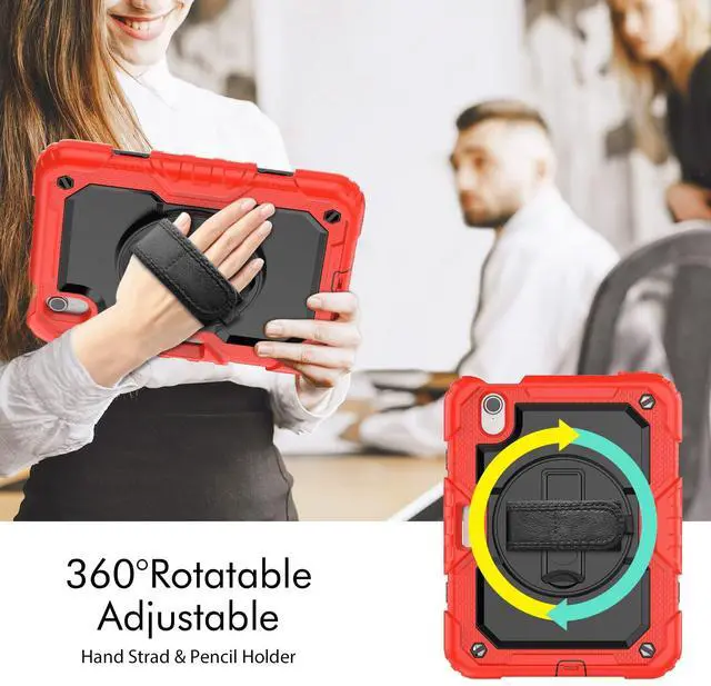 Alt view image 7 of 7 - Heavy Duty Shockproof Case with Screen Protector, 360° Rotatable Stand & Hand/Shoulder Strap for iPad Mini7(A17 Pro 2024)/Mini6 8.3", (Red)