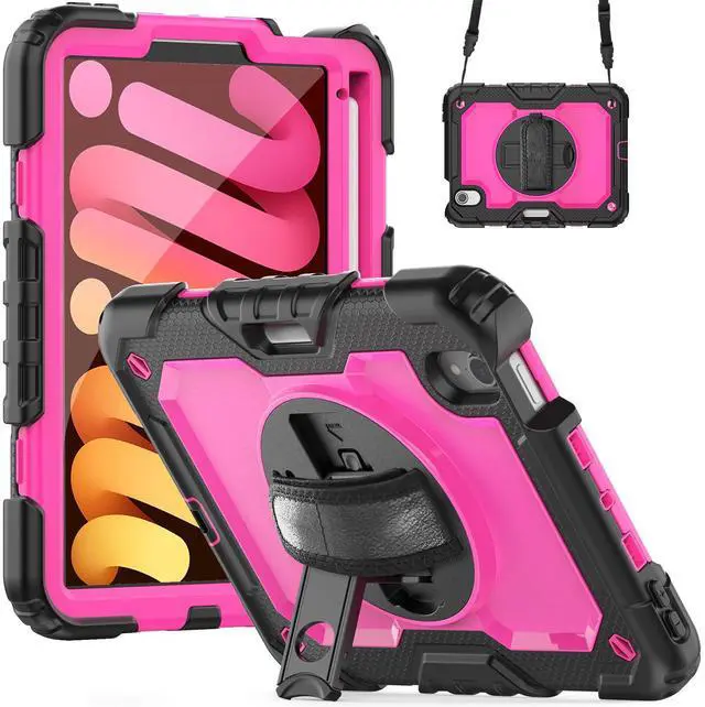 Main image of Heavy Duty Shockproof Case with Screen Protector, 360° Rotatable Stand & Hand/Shoulder Strap for iPad Mini7(A17 Pro 2024)/Mini6 8.3", (RosePC)