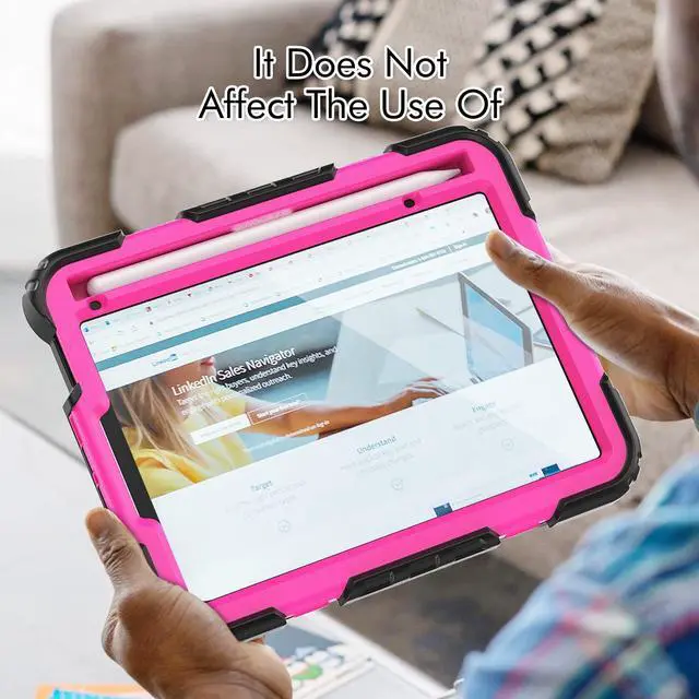 Alt view image 5 of 7 - Heavy Duty Shockproof Case with Screen Protector, 360° Rotatable Stand & Hand/Shoulder Strap for iPad Mini7(A17 Pro 2024)/Mini6 8.3", (RosePC)