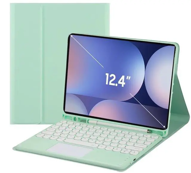 Main image of Magnetically Detachable Touch Bluetooth Keyboard Case with Pencil Holder for Samsung Galaxy Tab S10 Plus 12.4" 2024 / S9 FE Plus / S9 Plus 2023, Green