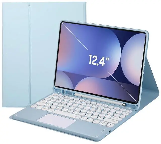Main image of Magnetically Detachable Touch Bluetooth Keyboard Case with Pencil Holder for Samsung Galaxy Tab S10 Plus 12.4" 2024 / S9 FE Plus / S9 Plus 2023, Blue