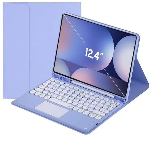 Main image of Magnetically Detachable Touch Bluetooth Keyboard Case with Pencil Holder for Samsung Galaxy Tab S10 Plus 12.4" 2024 / S9 FE Plus / S9 Plus 2023, Purple