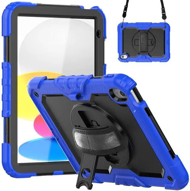 Main image of Heavy Duty Shockproof Protective Case with Screen Protector, 360° Rotatable Kickstand & Hand/Shoulder Strap for iPad 11th Gen (A16,11 Inch,2025) / iPad 10th Gen (10.9 Inch,2022), Blue