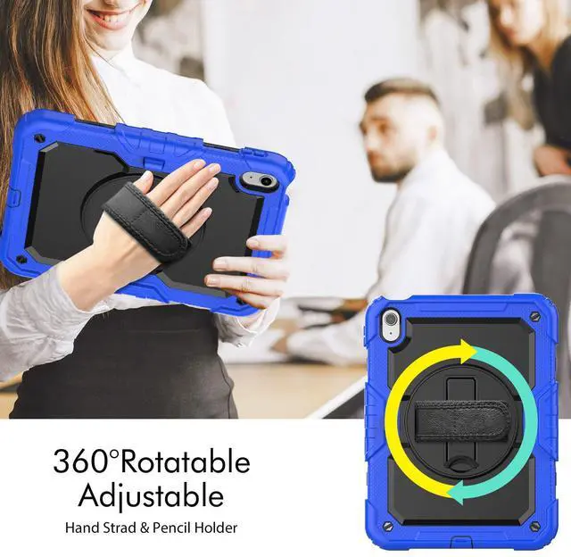 Alt view image 3 of 7 - Heavy Duty Shockproof Protective Case with Screen Protector, 360° Rotatable Kickstand & Hand/Shoulder Strap for iPad 11th Gen (A16,11 Inch,2025) / iPad 10th Gen (10.9 Inch,2022), Blue