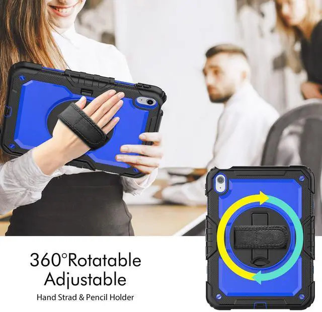 Alt view image 3 of 7 - Heavy Duty Shockproof Protective Case with Screen Protector, 360° Rotatable Kickstand & Hand/Shoulder Strap for iPad 11th Gen (A16,11 Inch,2025) / iPad 10th Gen (10.9 Inch,2022), BluePC