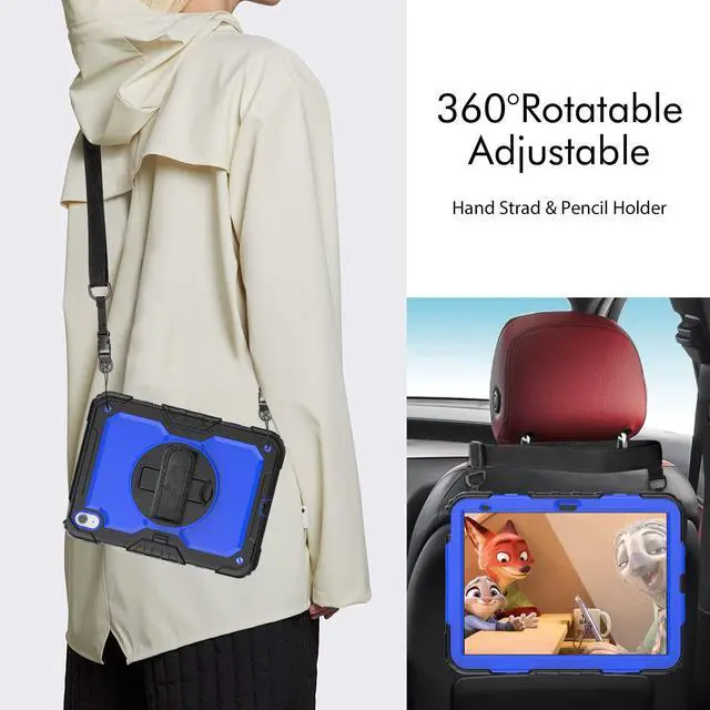 Alt view image 6 of 7 - Heavy Duty Shockproof Protective Case with Screen Protector, 360° Rotatable Kickstand & Hand/Shoulder Strap for iPad 11th Gen (A16,11 Inch,2025) / iPad 10th Gen (10.9 Inch,2022), BluePC