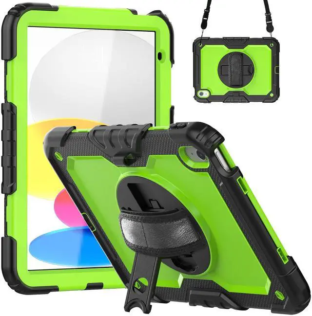 Main image of Heavy Duty Shockproof Protective Case with Screen Protector, 360° Rotatable Kickstand & Hand/Shoulder Strap for iPad 11th Gen (A16,11 Inch,2025) / iPad 10th Gen (10.9 Inch,2022), GreenPC