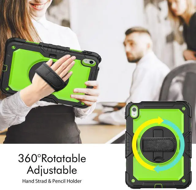 Alt view image 3 of 7 - Heavy Duty Shockproof Protective Case with Screen Protector, 360° Rotatable Kickstand & Hand/Shoulder Strap for iPad 11th Gen (A16,11 Inch,2025) / iPad 10th Gen (10.9 Inch,2022), GreenPC
