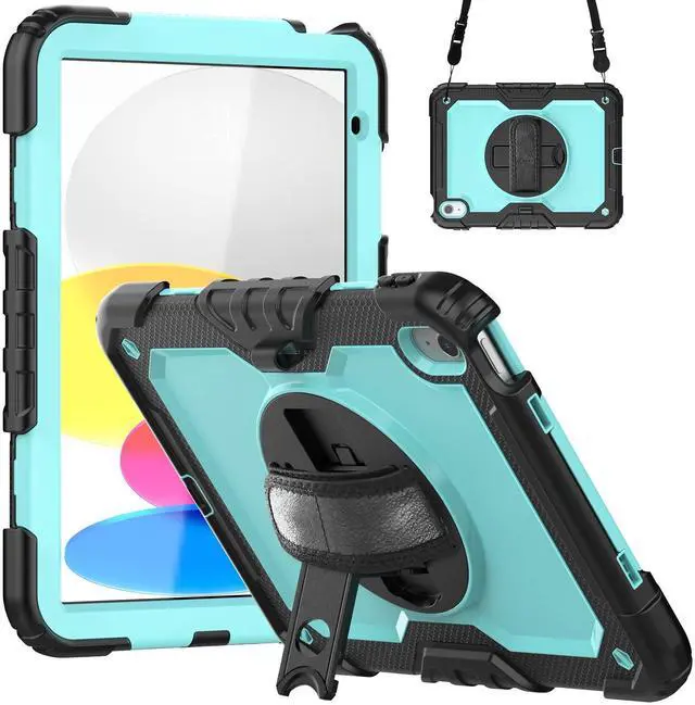 Main image of Heavy Duty Shockproof Protective Case with Screen Protector, 360° Rotatable Kickstand & Hand/Shoulder Strap for iPad 11th Gen (A16,11 Inch,2025) / iPad 10th Gen (10.9 Inch,2022), Light bluePC