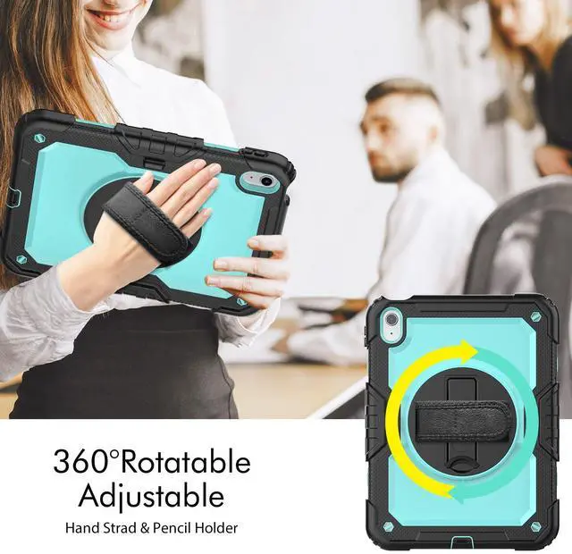 Alt view image 3 of 6 - Heavy Duty Shockproof Protective Case with Screen Protector, 360° Rotatable Kickstand & Hand/Shoulder Strap for iPad 11th Gen (A16,11 Inch,2025) / iPad 10th Gen (10.9 Inch,2022), Light bluePC