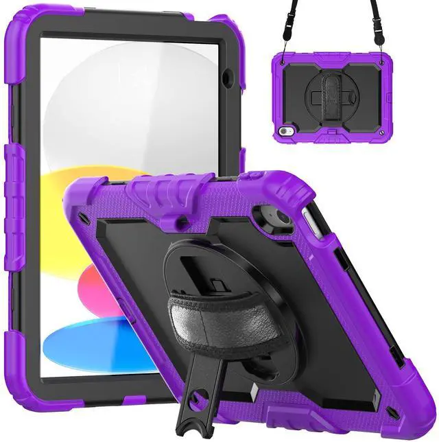 Main image of Heavy Duty Shockproof Protective Case with Screen Protector, 360° Rotatable Kickstand & Hand/Shoulder Strap for iPad 11th Gen (A16,11 Inch,2025) / iPad 10th Gen (10.9 Inch,2022), Purple