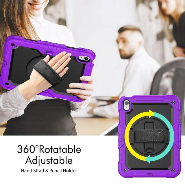 Alt view image 3 of 7 - Heavy Duty Shockproof Protective Case with Screen Protector, 360° Rotatable Kickstand & Hand/Shoulder Strap for iPad 11th Gen (A16,11 Inch,2025) / iPad 10th Gen (10.9 Inch,2022), Purple